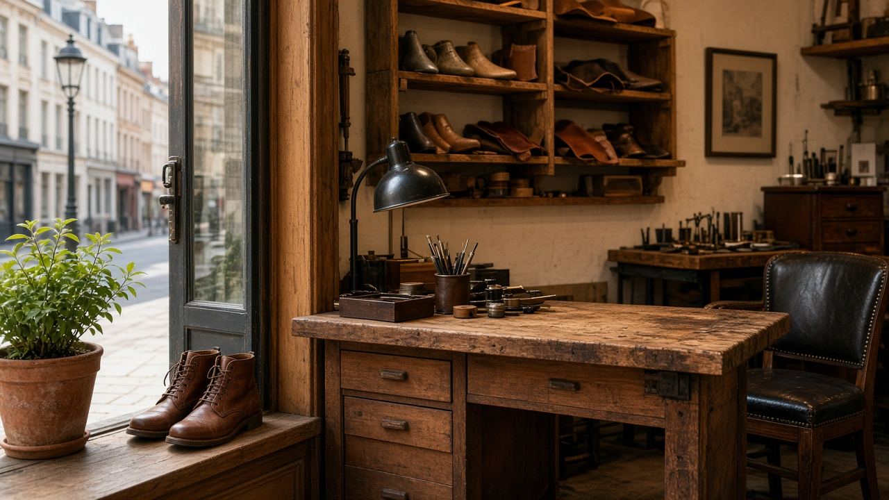 Shoe / leather repair workspace at Frozen Meadow Atelier